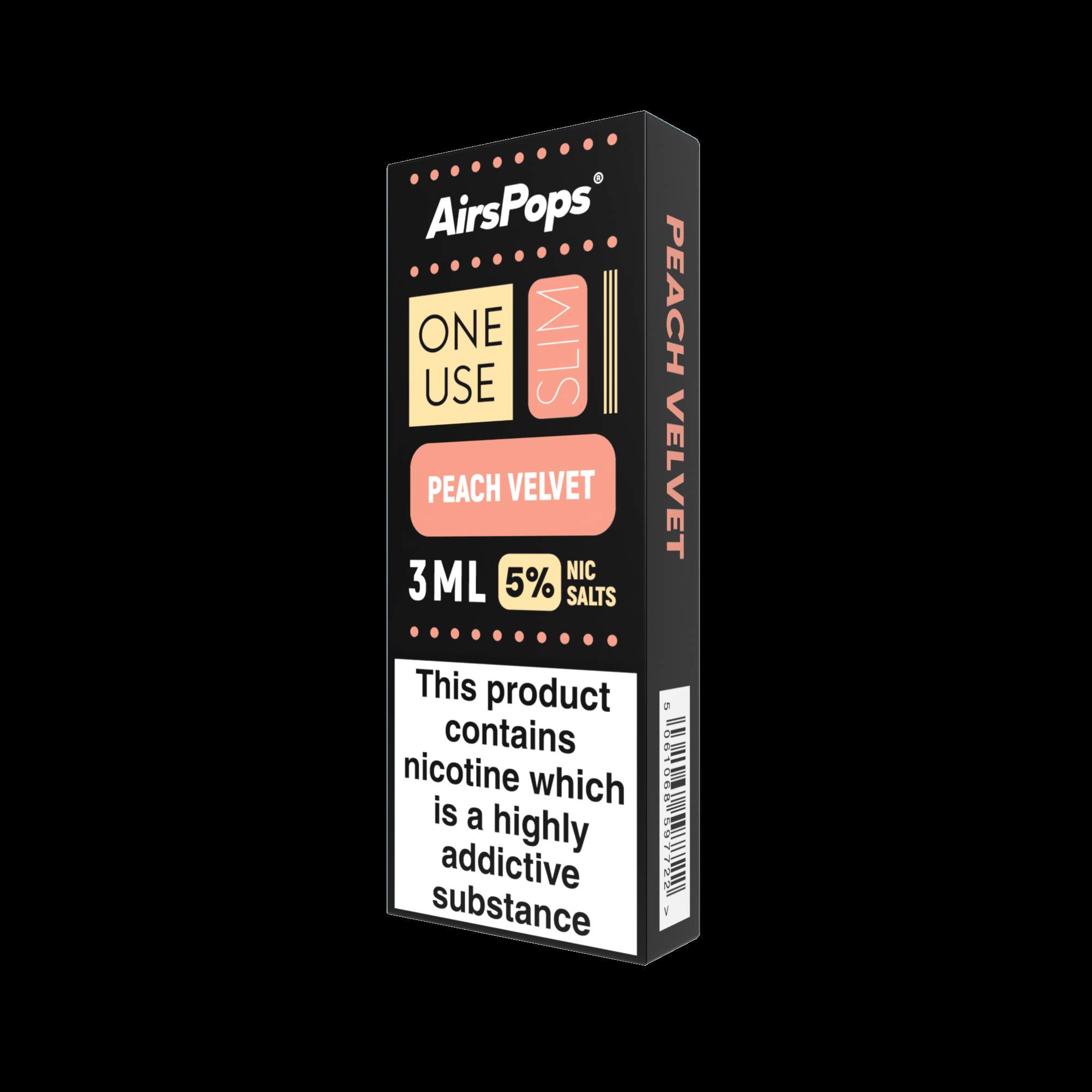 AirsPops One Use Slim 3ml 5% N/SALT PEACH VELVET